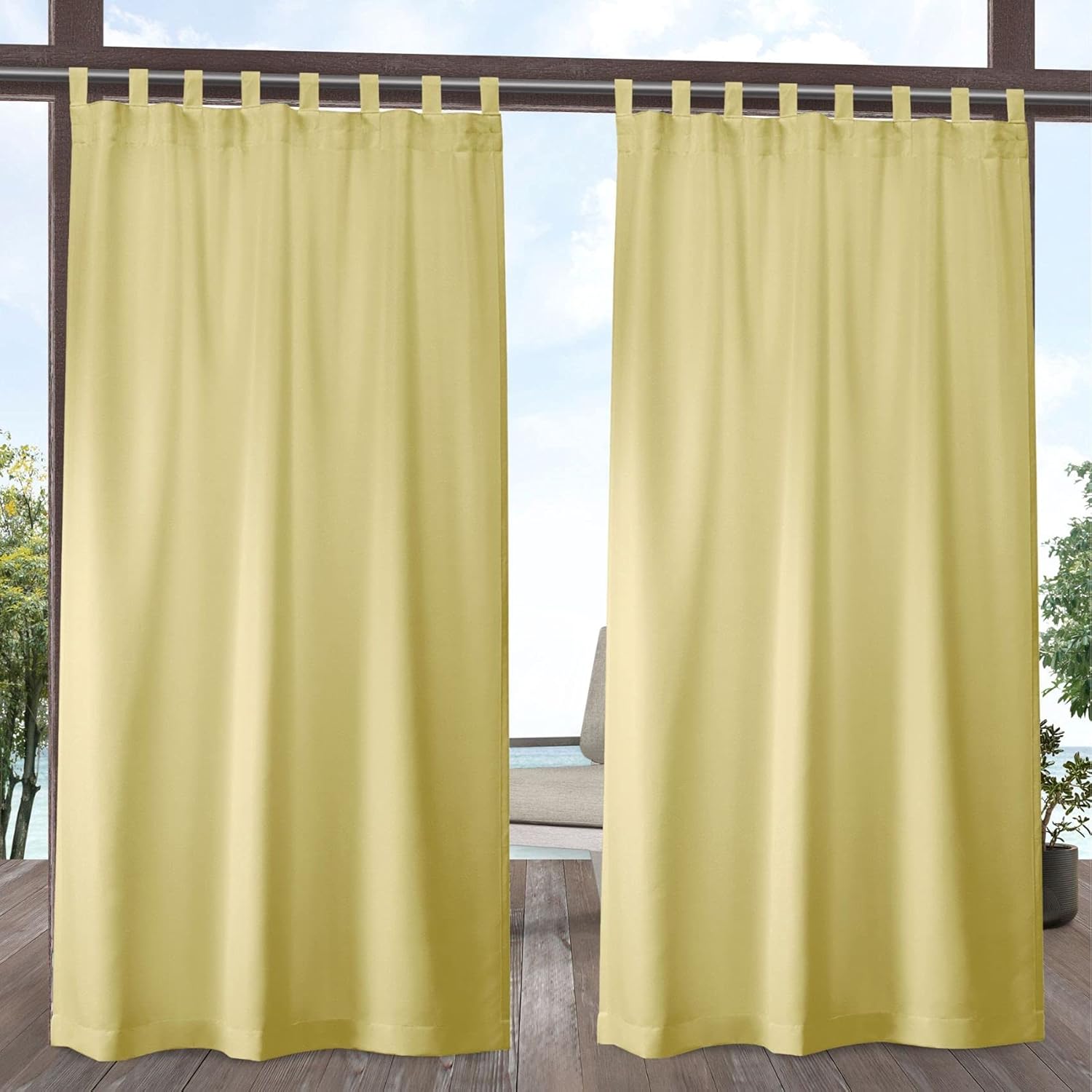 Outdoor Curtains - Exclusive Home Cabana Solid Indoor/Outdoor Light Filtering Hook-and-Loop Tab Top Curtain Panel Pair, 54