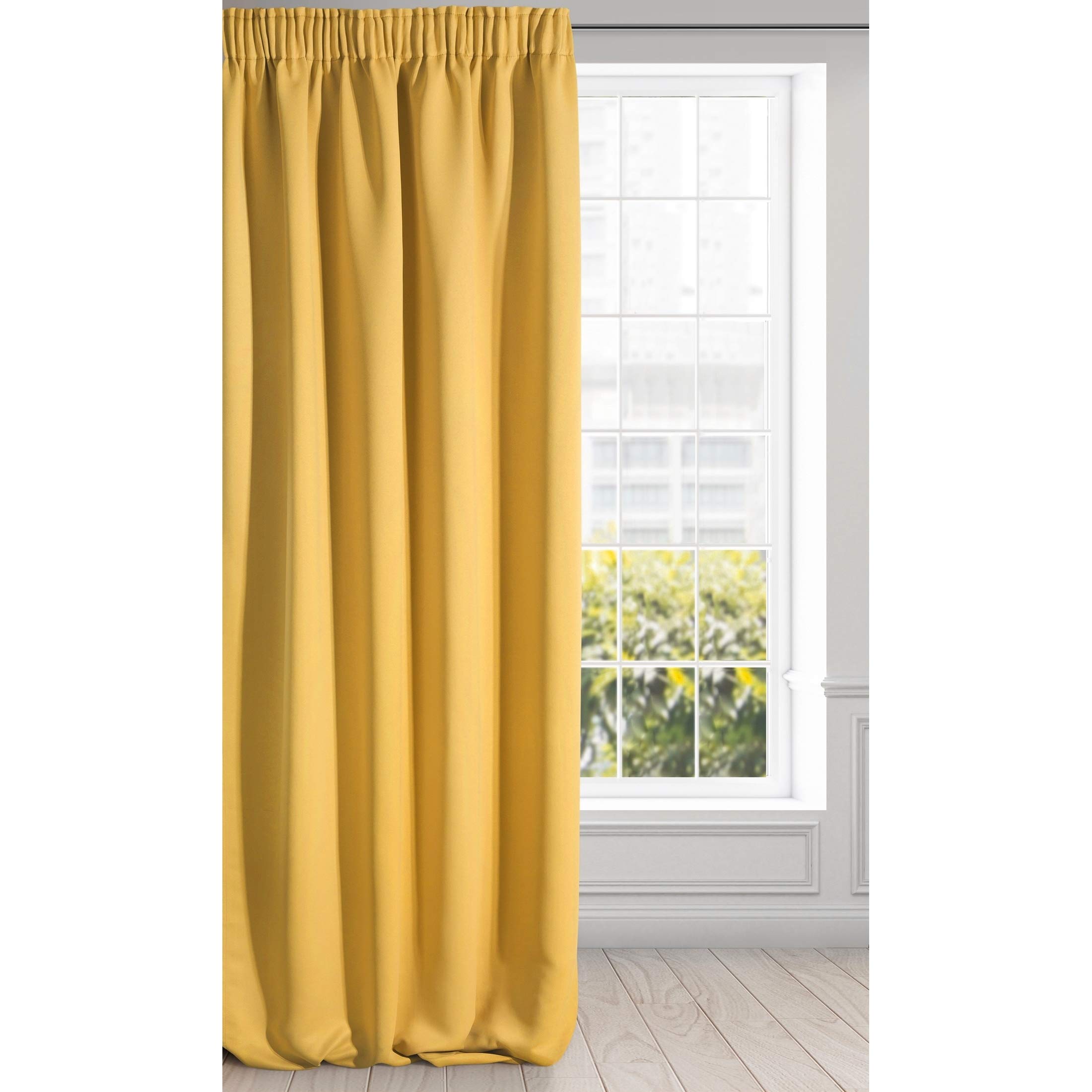 Eurofirany LOGAN Extra Long Blackout Curtain - 1 Unit Rod Pocket, Rufflette Tape, Light blocking Room Darkening Bedroom Living Room, W53 x L106, Mustard Yellow