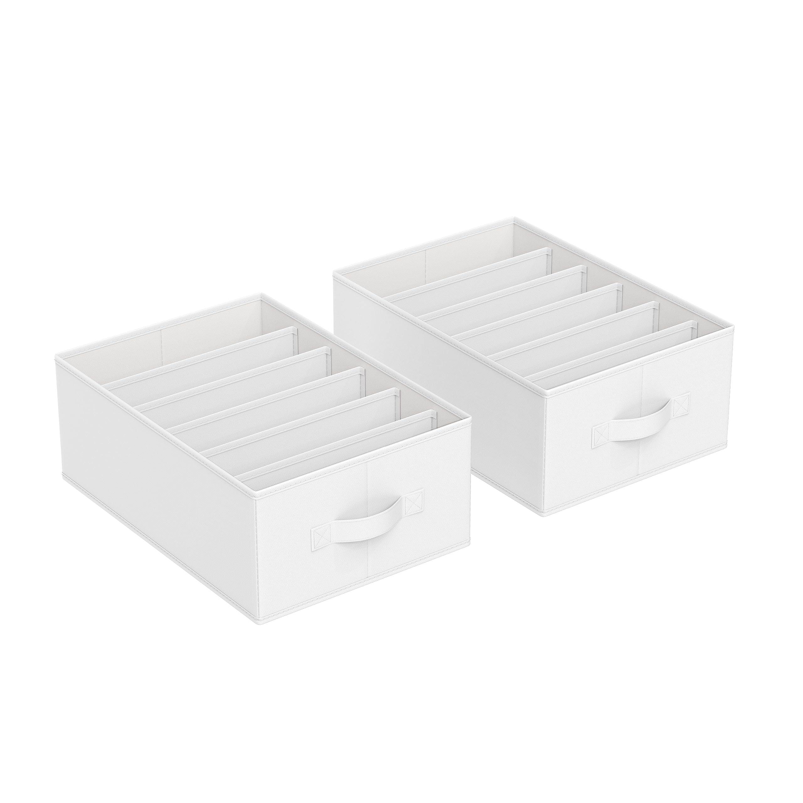 SONGMICS Set of 2 Drawer Organisers, 6-Compartment Closet Organisers, Foldable Wardrobe Clothes Organisers, 42 x 30 x 17 cm, for Pants, Clothes, Classic White RUS009W02