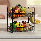 Webtrylics Fruit Basket for Kitchen Counter,Fruit Bowl,Countertop Organizer for Onion Bread and Snack Storage,Heavy Duty Metal Fruit Stand Holder with Liners (2 Tier)