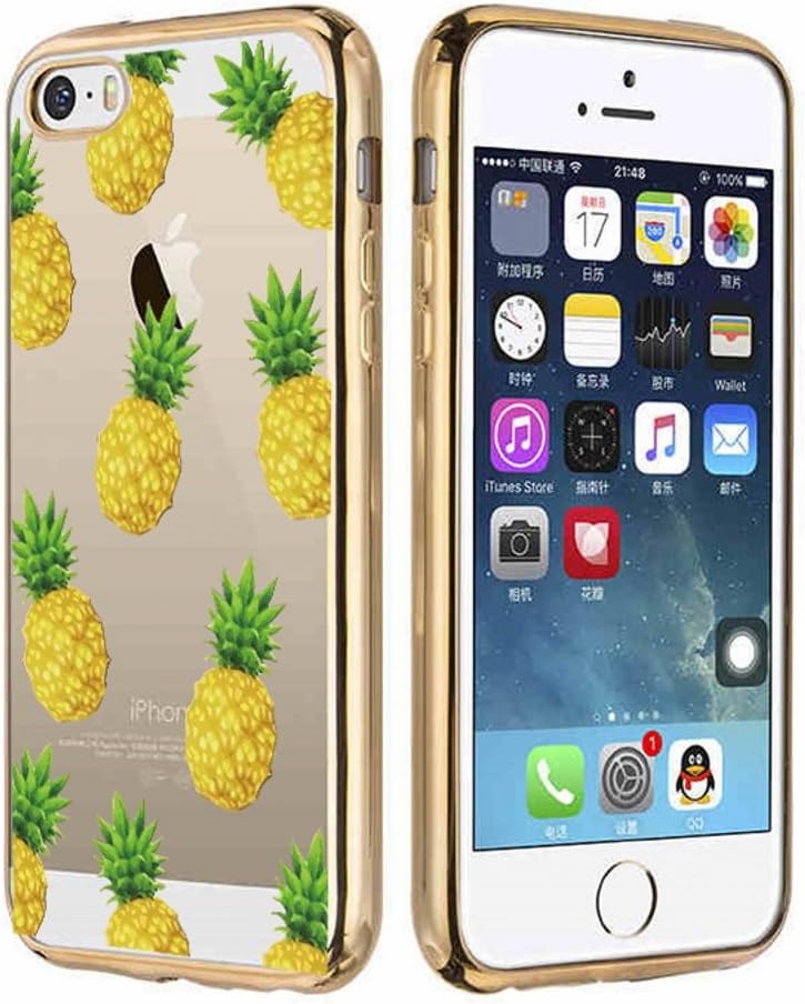iPhone 5/5s/SE Case,Bailun New Thin Electroplating TPU Clear Soft Flexible Scratch-Proof Transparent Protective Pineapple Case For iPhone 5/5s/SE (4-Inch)