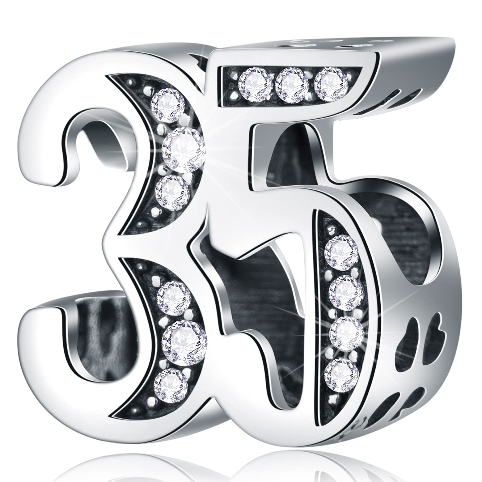 35 Anniversary Charms fits Pandora Charm Bracelet, 925 Sterling Silver 35th Birthday Charm Beads with CZ, Number 35 Years of Love Gifts for Bride/Wedding/Mothers Day