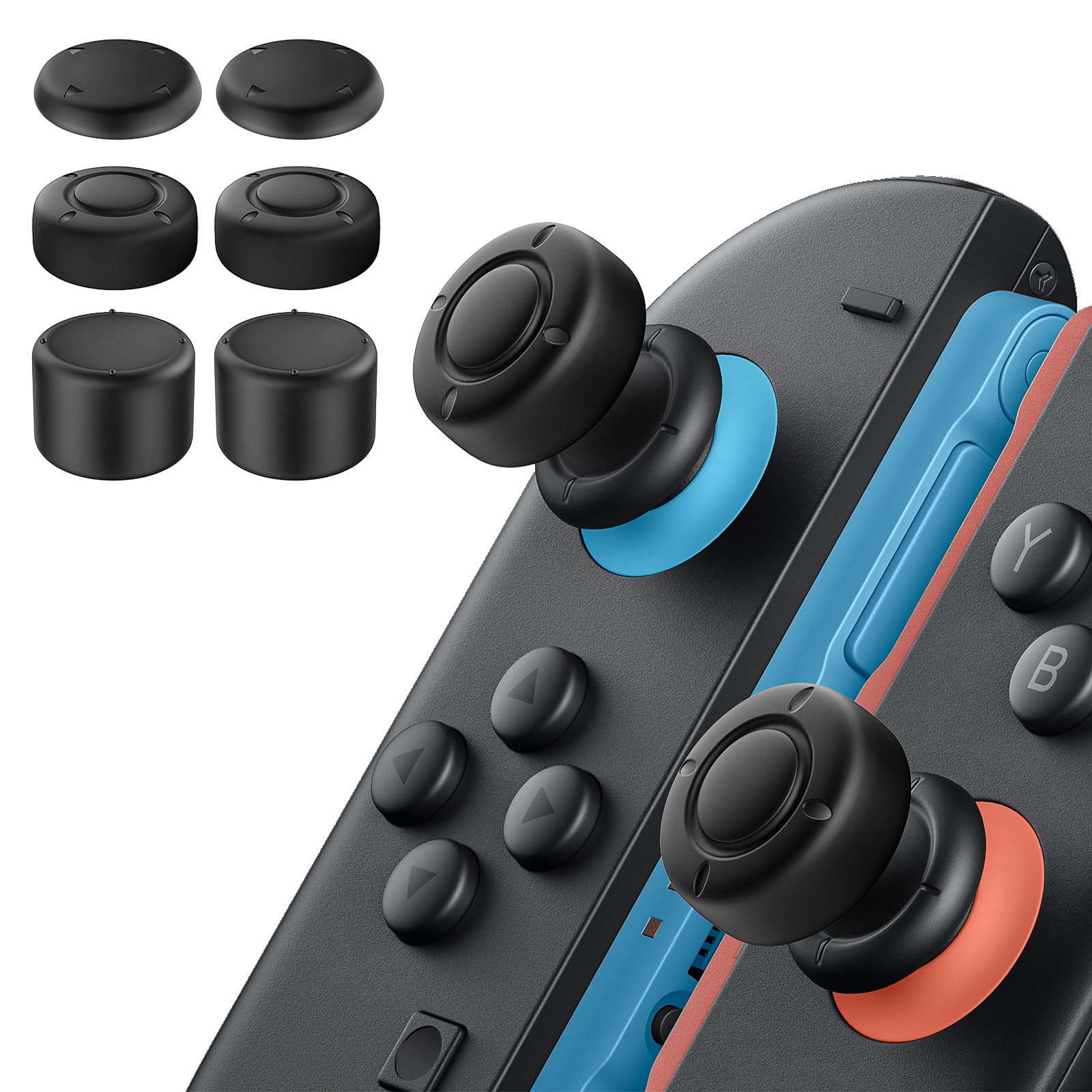 Juylay 6 PCS 3 Heights Thumb Grips Set for Nintendo Switch 2,Silicone Anti-Slip Joystick Caps Accessories for Switch 2,Ergonomic Design Black Button Caps for Joypad Easy to Install