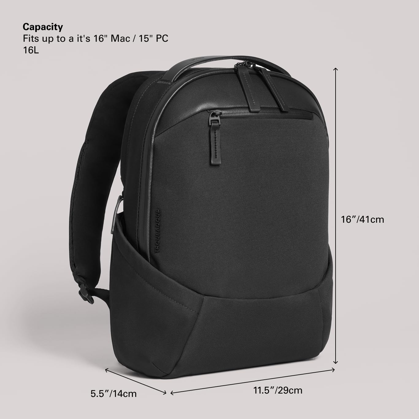 Troubadour Apex 3.0 Compact - 16L Premium Laptop Backpack - Ergonomic & Water Resistant - Designed for Work and Travel - Black