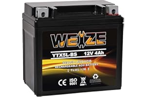 Weize YTX5L-BS High Performance - Maintenance Free - Sealed AGM Motorcycle CTX5L Battery compatible with Honda YUASA Yamaha ETX5L-BS Batteries