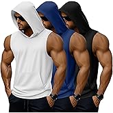Velvelhall 3 Pack Men's Big & Tall Workout Hooded Tank Tops, Sleeveless Gym Hoodies Bodybuilding Muscle Cut Off Shirts