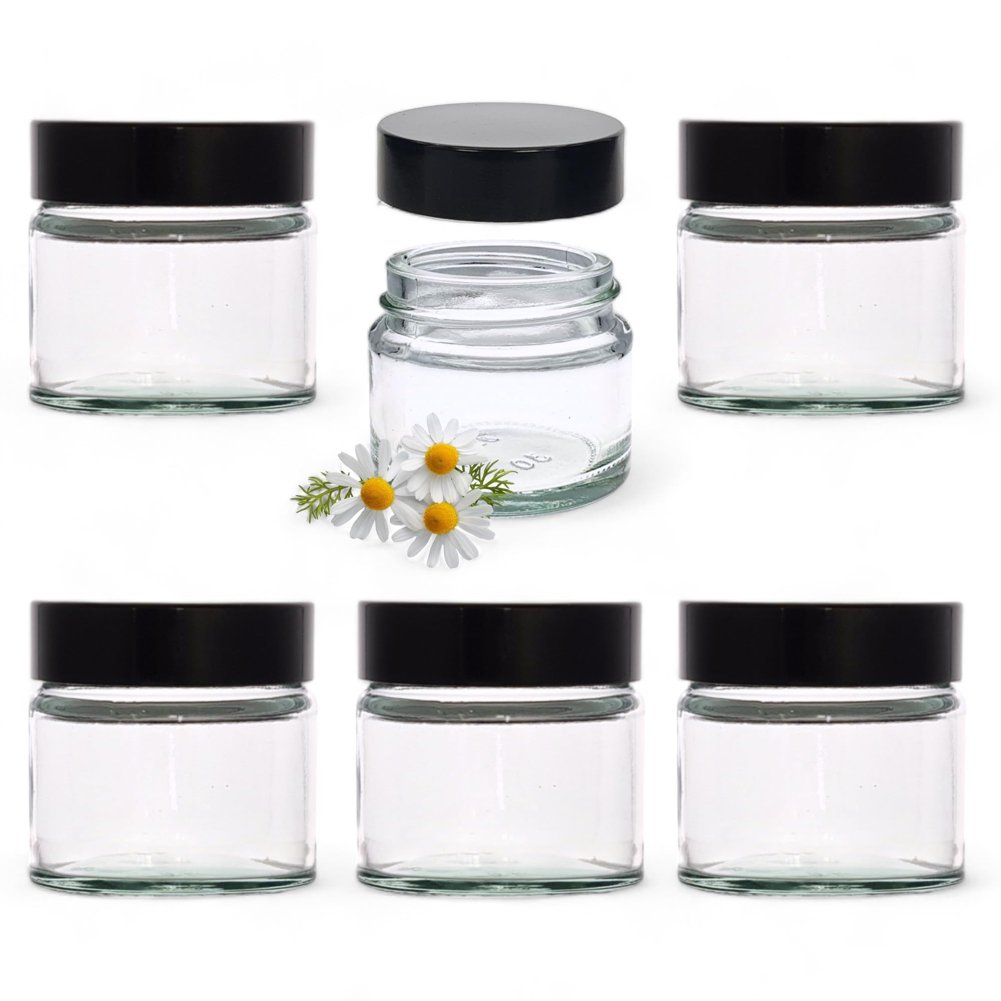 Clear Glass Ointment Jar with Airtight Black Urea Lid - Perfect for Balms, Creams, Lotions, and More (6, 15ml)