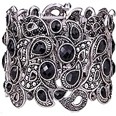 YACQ Women's Flower Stretch Cuff Bracelet fit Wrist Size 6-1/2 to 7-1/2 Inch - Comfortable Elastic Band & Floral Pattern Crystal Jewelry - Lead & Nickle Free - Halloween Costume Outfit