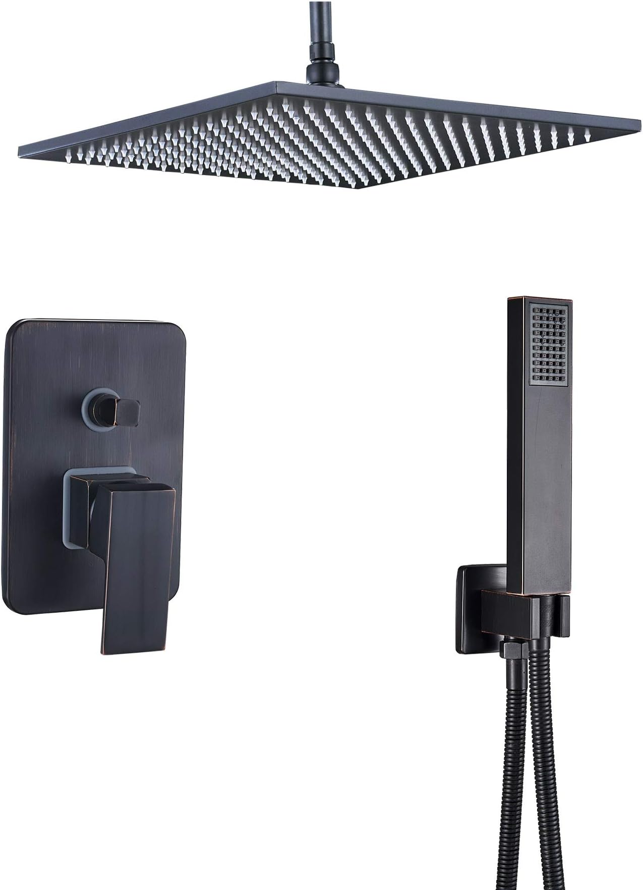 Rozin Bathroom 2-way Mixer Diverter Kit Ceiling Mounted 16-inch Rainfall Shower Head + Handheld Spray Oil Rubbed Bronze