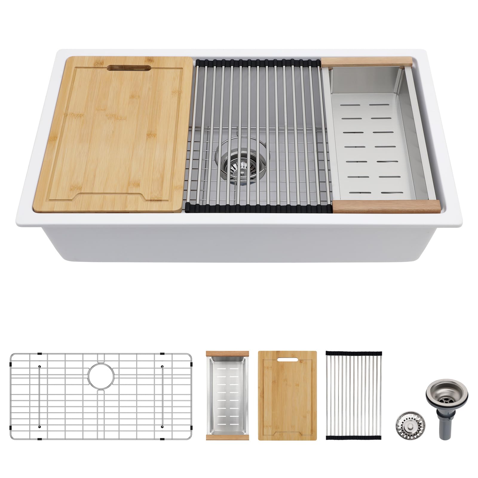 Photo 1 of Lordear Black Kitchen Sink 33 Inch Granite Composite Undermount Kitchen Sink 33x19 Inch Quartz Composite Black Deep Single Bowl Workstation Undermount Kitchen Sinks