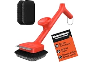 ThermoMaven BBQ Grill Brush Bristle Free - 17" Safe Steam Grill Cleaner Brush with Scraper and 3 Brush Heads for Porcelain/Ga