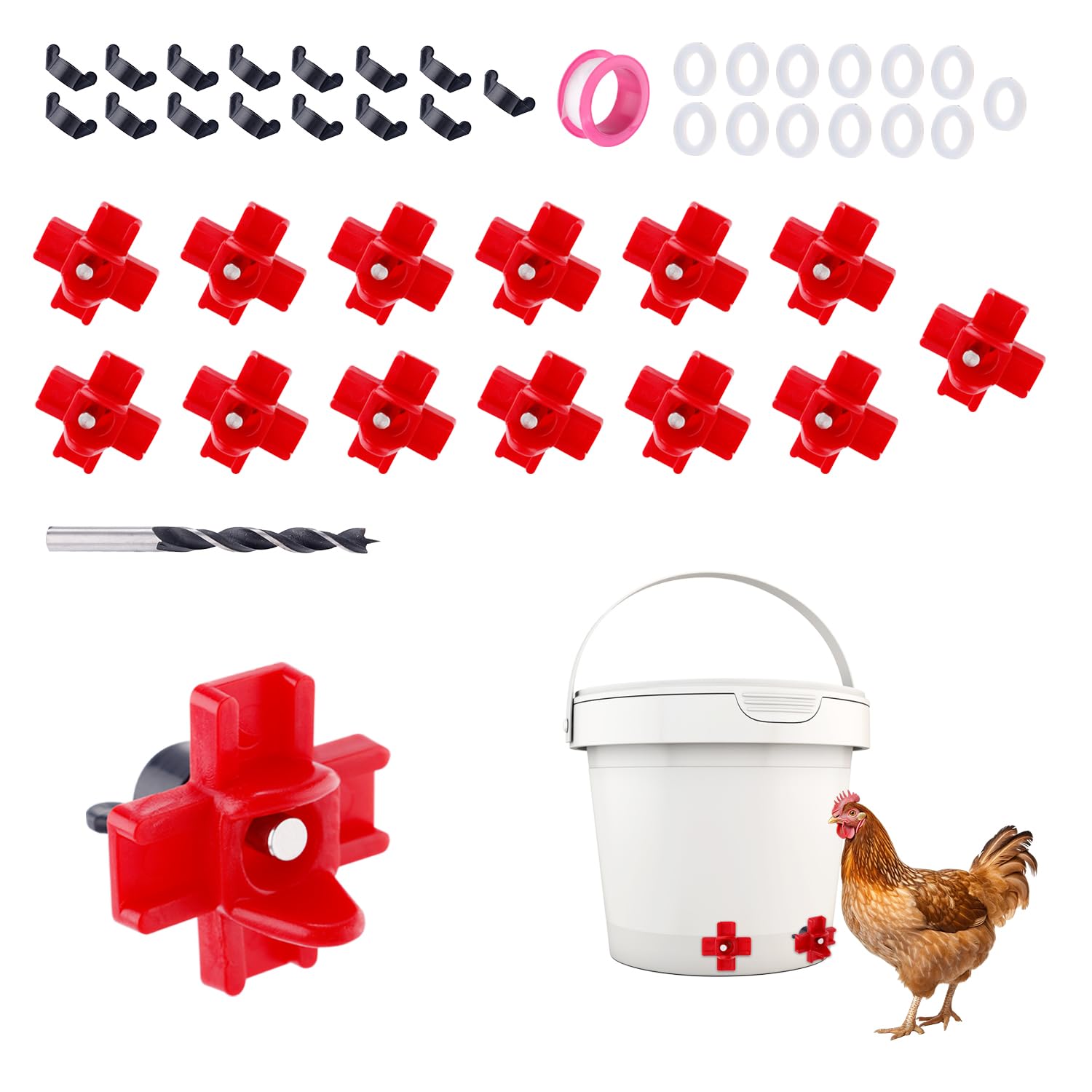 Photo 1 of 15pcs Chicken Waterer Nipples with Drill Bit, Side Mounted Poultry Water Feed Nipples Leakproof Automatic Poultry Waterer Chicken, Chick Water Feeder Drinker for Outdoor Use Accessories Supplies
