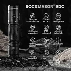 ROCKMASON RM-F3 EDC Flashlight High Lumens, IP68