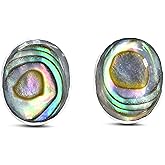 AeraVida Adorable Inlay Abalone Shell Oval .925 Sterling Silver Push Back Stud Earrings | Casual Sterling Silver Stud Earring for Women | Jewelry Gift for All Occasions