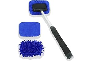 JOYFUL&HOPEFUL Windshield Cleaner Tool, Car Inside Window Cleaning Tool with Extendable Handle, with Premium Microfiber Pads and Chenille, Streaks Free