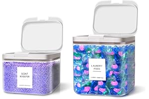 MUVEKA 2 Pack Laundry Pods Container for Laundry Room Organization, Laundry Pod Up Holder with 30 Labels and Scoops, Laundry Detergent Powder Container, Dryer Sheet Holder