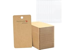 joycraft 100Pcs Earring Display Cards with Bags, 2x3.5 inch Earring Display Holder Cards, Brown Handmade with Love Earring Tags for Selling, Hanging Earring, DIY Jewelry Crafts, Retail