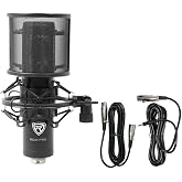 Rockville RCM PRO Studio/Recording Condenser Microphone, Cardioid, XLR | Samsung Capacitors, 25mm Large Diaphragm, 48V Phantom Power, 20Hz-20kHz, Includes Shock Mount / Pop Filter / XLR Cables
