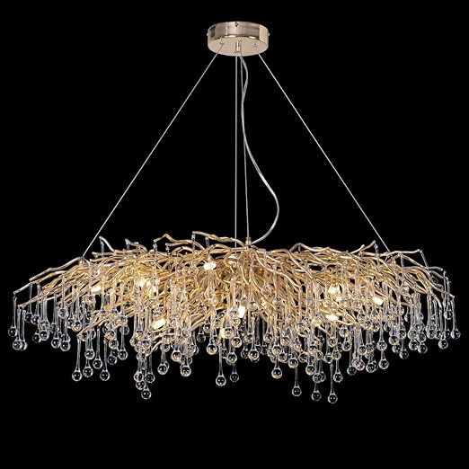 ANTILISHA Modern Crystal Chandelier Rectangle Gold Branch Forest