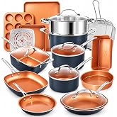 GOTHAM STEEL 20 Pc Titanium Ceramic Cookware Set Nonstick, Diamond Infused | Pots and Pans Non Stick, Deep Frying Pan &amp; Bakeware Set, Non Toxic PFAS-Free, Oven &amp; Dishwasher Safe, Copper
