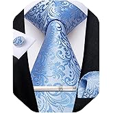 DiBanGu Silk Floral Ties for Men Woven Paisley Necktie and Tie Clip Handkerchief Cufflinks Set for Party Wedding
