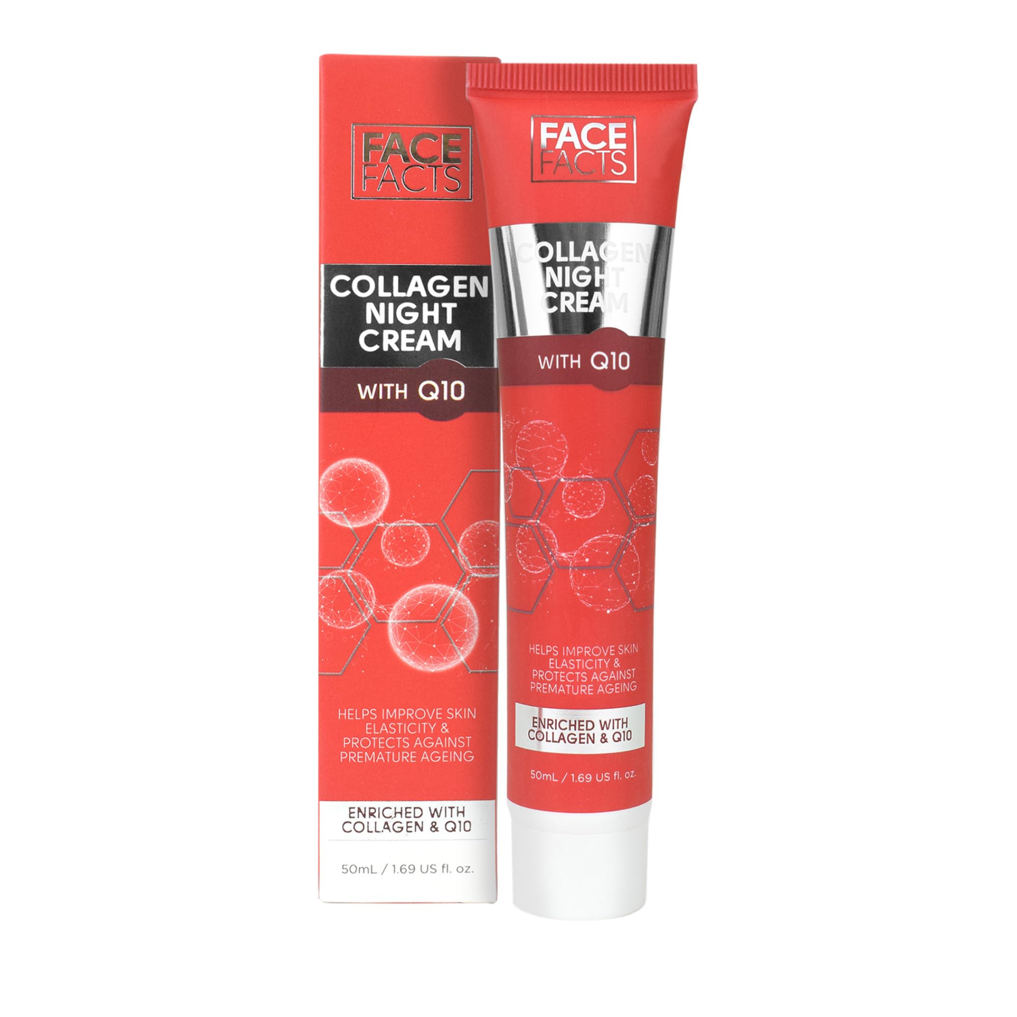 Face Facts Collagen Q10 Night Cream, Ubiquinone (Q10), Vitamin E and Collagen; Improves skin elasticity and protects skin against premature ageing 50ml