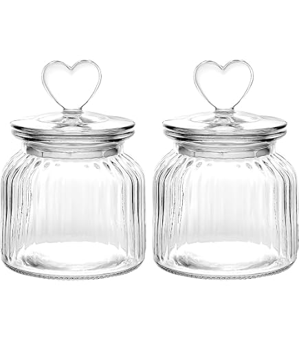 HomeyHoney 22 Oz Clear Glass Jars With Cute Heart Lids - 2 Pack Airtight Food Storage Canisters