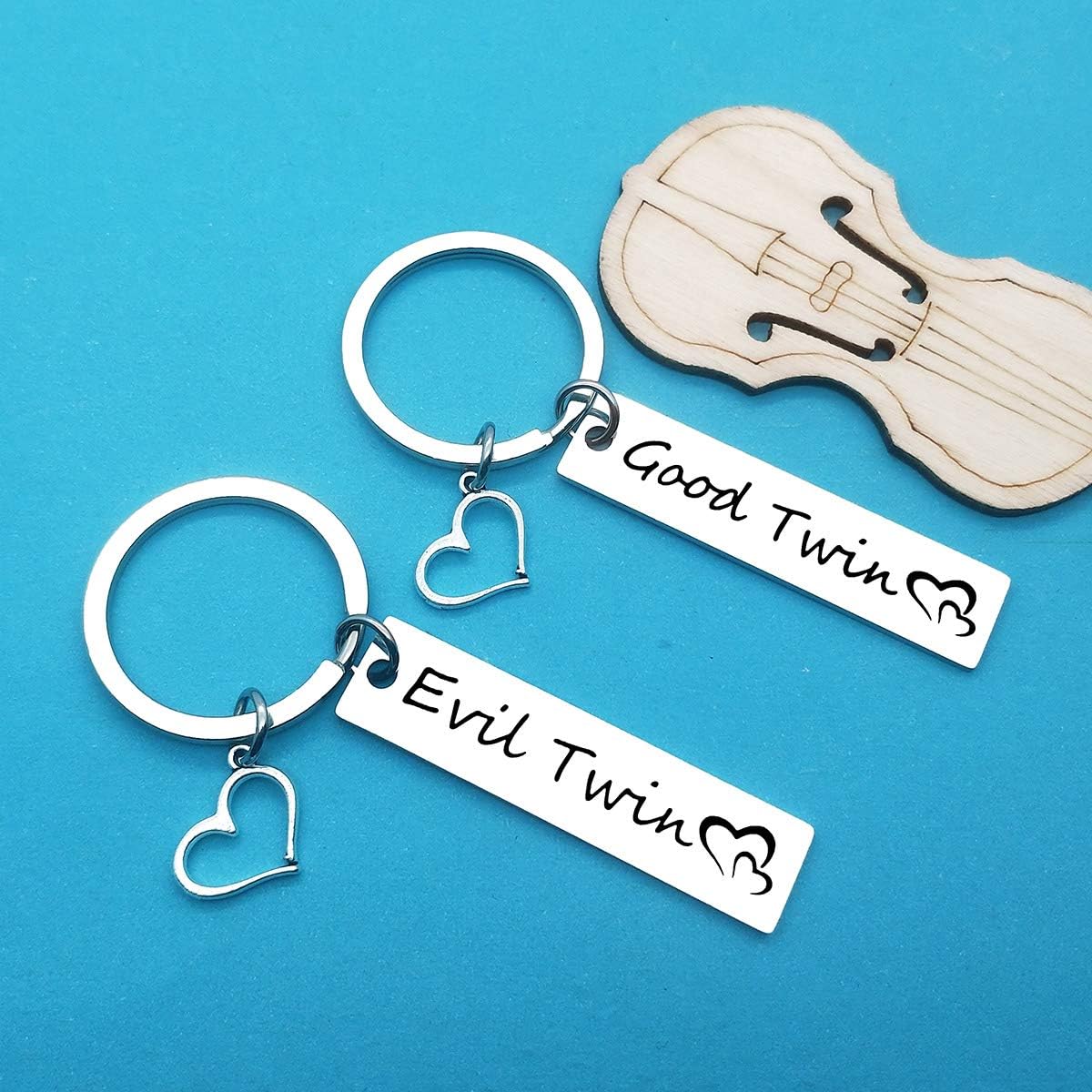 Huwujiu Twins Gifts Twins Keyring Twins Girls Gift Twins Boys Gift Good Twin Evil Twin Matching Keyring Set Twins Gift for Twins Sister Twins Brother - Image 3