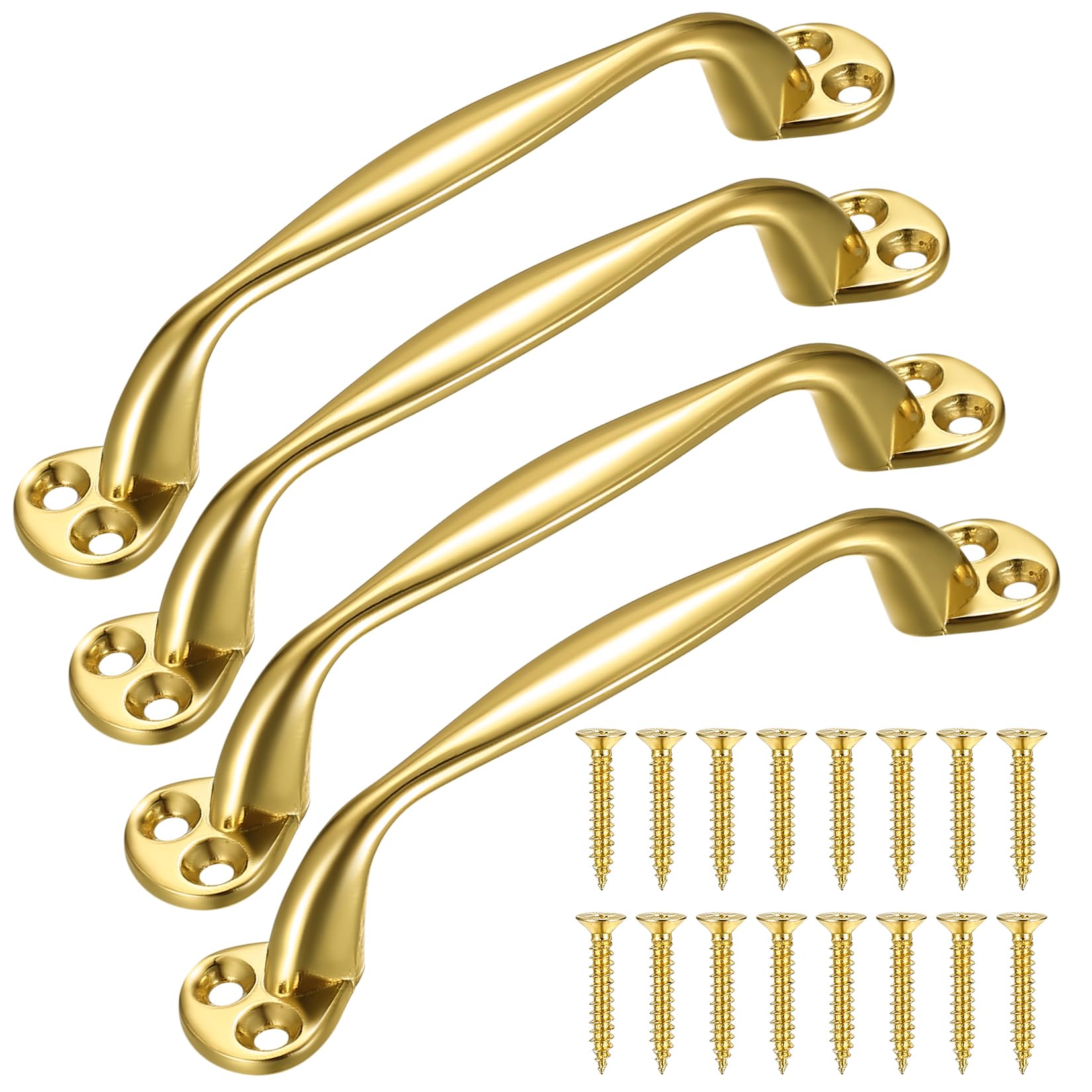 Heozhuyi 4 Pcs Doors Pull Handles, Sliding Barn Door Handles, Retro Bow Shaped Garden Gate Garage Shed Cabinets Door Grab Handles, with Screws - 129 mm (Gold)