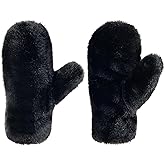 Women Girls Winter Faux Fur Mittens Plush Full Fingers Mittens Warm Gloves Ski Hiking Cycling Gloves Furry Mitten