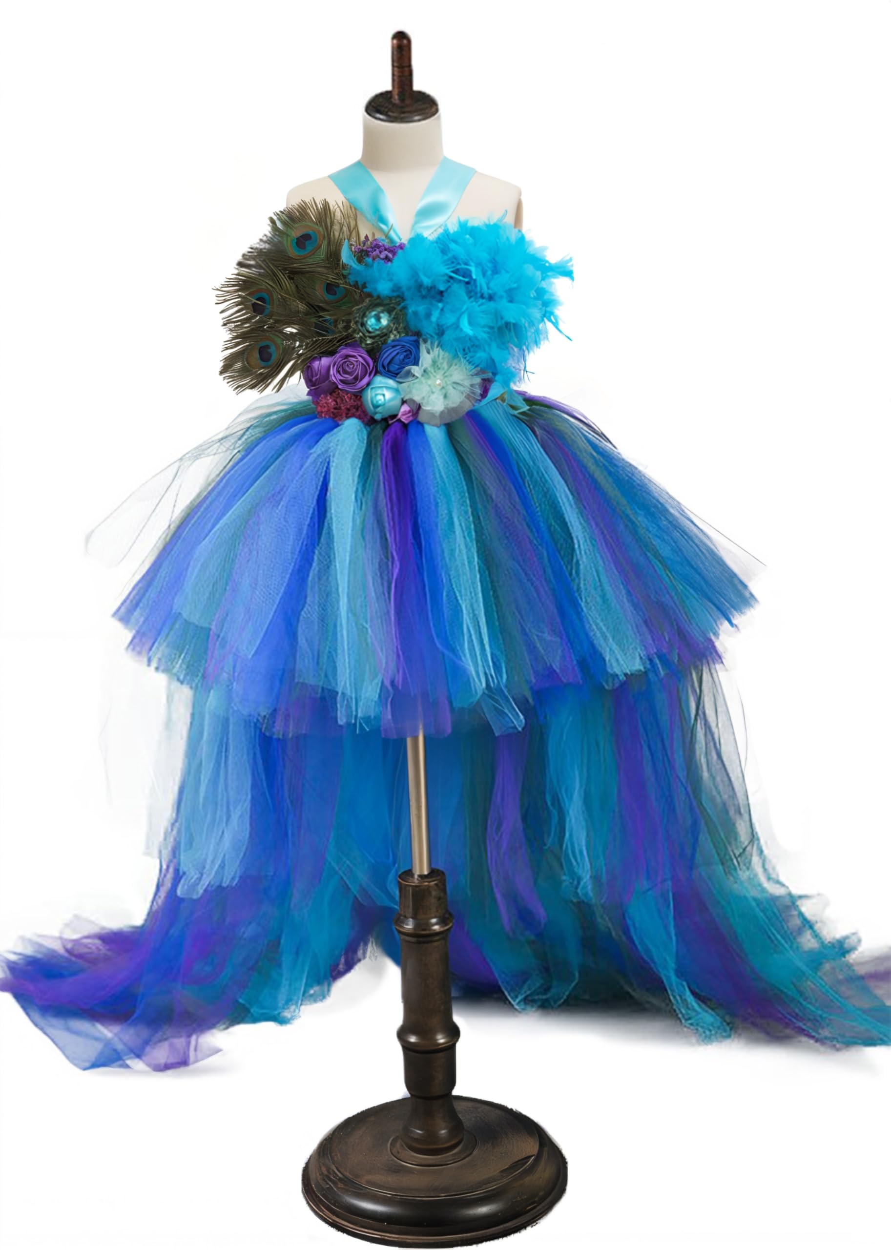 Tutu Dreams Deluxe Long Train Peacock Dress for Girls 2-12Y Flower Girl Birthday Party