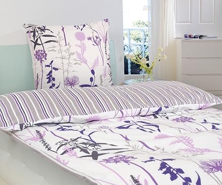 Dyckhoff 3094470900 Gräser Weichfrottierbettwäsche, RV Garnitur 135 x 200 cm und 80 x 80 cm Kissen, 900, lila