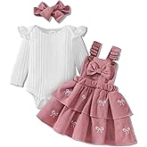 Megeoly Baby Girl Fall Winter Skirt Set Newborn Overall Dress Long Sleeve Ribbed Romper Suspender Skirts 3Pcs Outfits