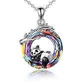 Panda Necklace Sterling Silver Cute Origami Panda I Love You to The Moon and Back Pendant Necklace for Women Wife Mom