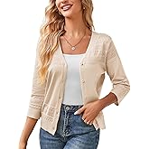 GRACE KARIN Women's 2025 Cropped Cardigan 3/4 Sleeve Lightweight Crochet Shrug Hollowed-Out Knit Sweater Tops