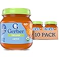 Gerber Stage 1 Baby Food, Organic Carrot Jar, Carrot Puree, Non-GMO, Vegetable Baby Food, Puree Jars Glass, 10-pack