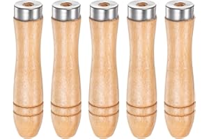 HARFINGTON 5pcs Wooden File Handle 4.33 Inch Round Hole Ergonomic Handles with Metal Collar for 6" - 8" Metal Files