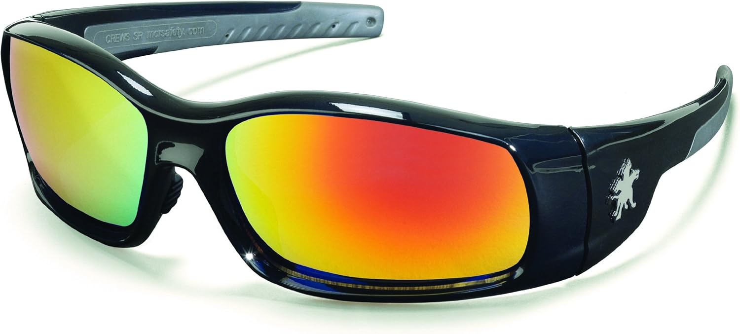 Crews SR11R Swagger Brash Look Polycarbonate Dual Lens Glasses with Polished Black Frame and Fire Mirror Lens