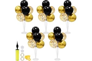 ZJDHPTY 5Set Black and Gold Balloon Stand, Black and Gold Balloons, Balloon Centerpieces for Tables, Birthday Wedding Anniversary Father's Day Graduation New Year's Eve Party Decorations