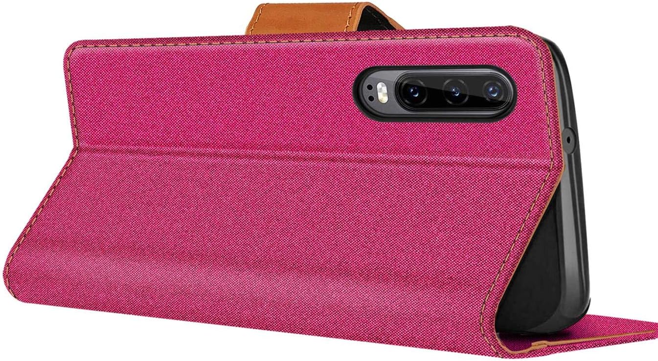 Verco Phone Wallet Case compatible with the Huawei P30, Canvas Faux Leather Book Cover for the P30 Flip Case Bag Hinged - Pink - Image 5