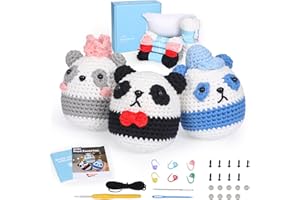 CROCHETBOX Crochet Kit for Beginners - 3 PCS Pandas Crochet Kit, Learn to Crochet, Include Step-by-Step Video, Tools, Surprise Gift for Adults
