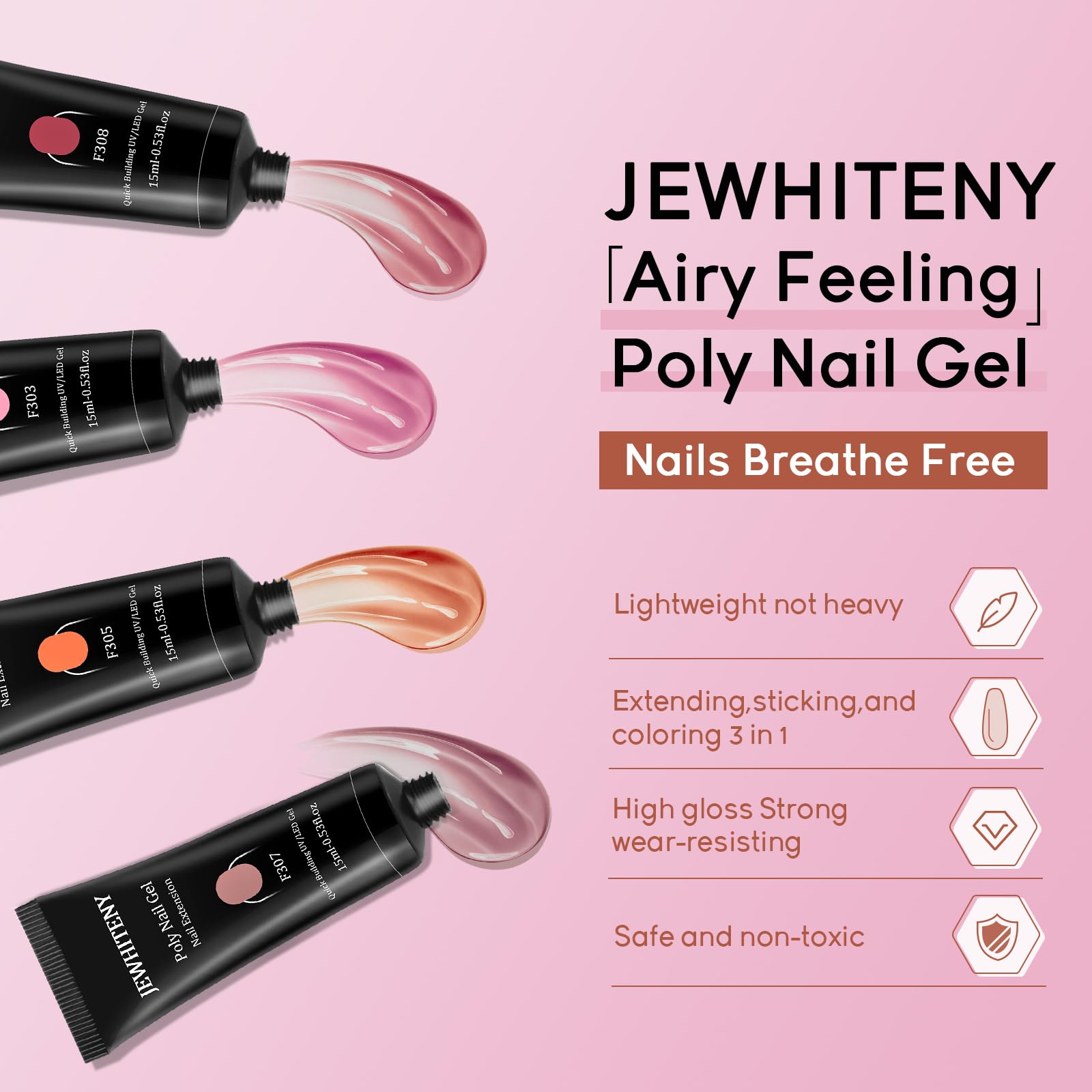 JEWHITENY Poly Extension Gel Nail Kit 14 PCS Poly Gel Kit with Slip Solution and Mini Lamp Nail Art Design Beginner - Image 4
