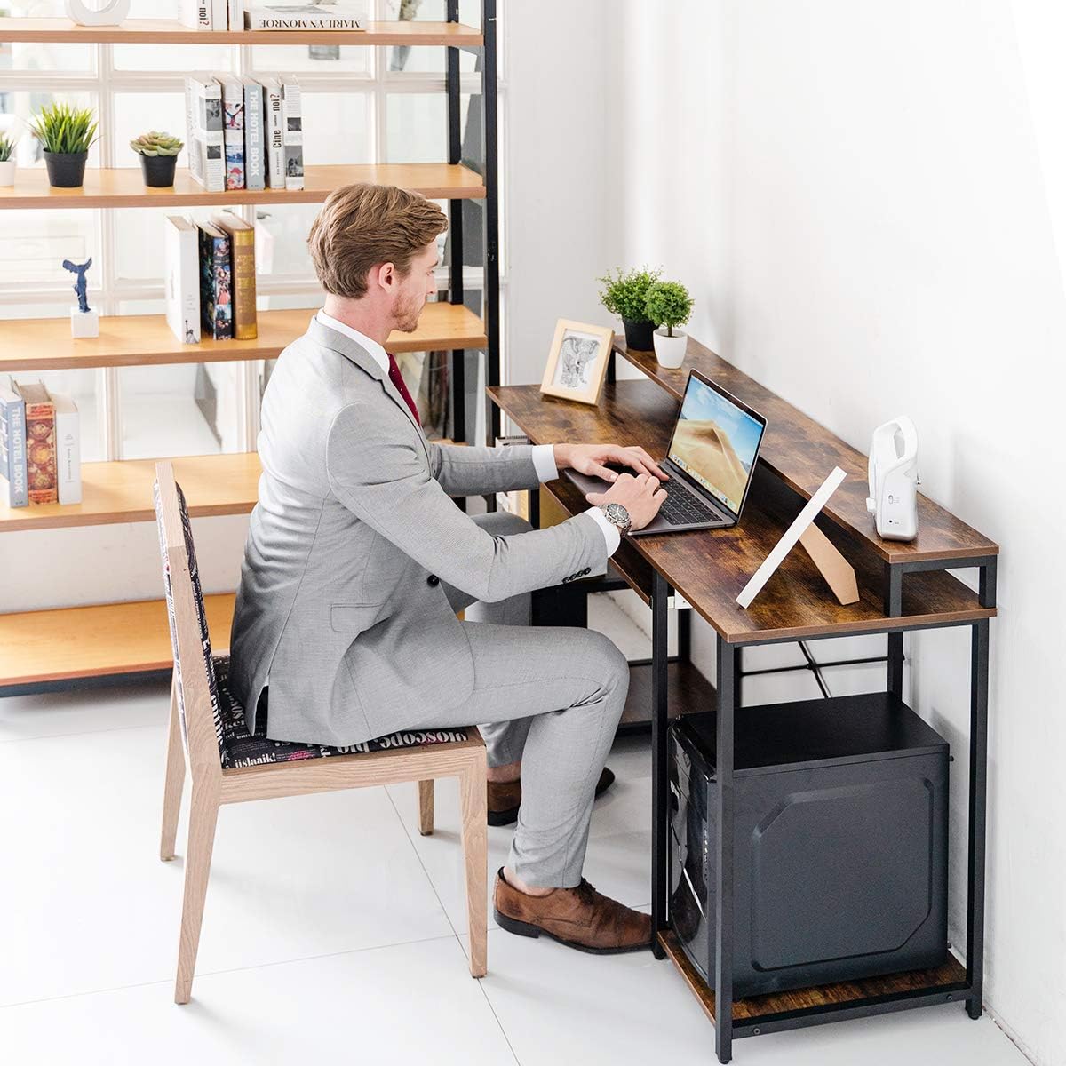 TOPSKY Computer Desk with Storage Shelves/Keyboard Tray/Monitor Stand Study Table for Home Office (Industrial/Rustic Brown): Furniture & Decor