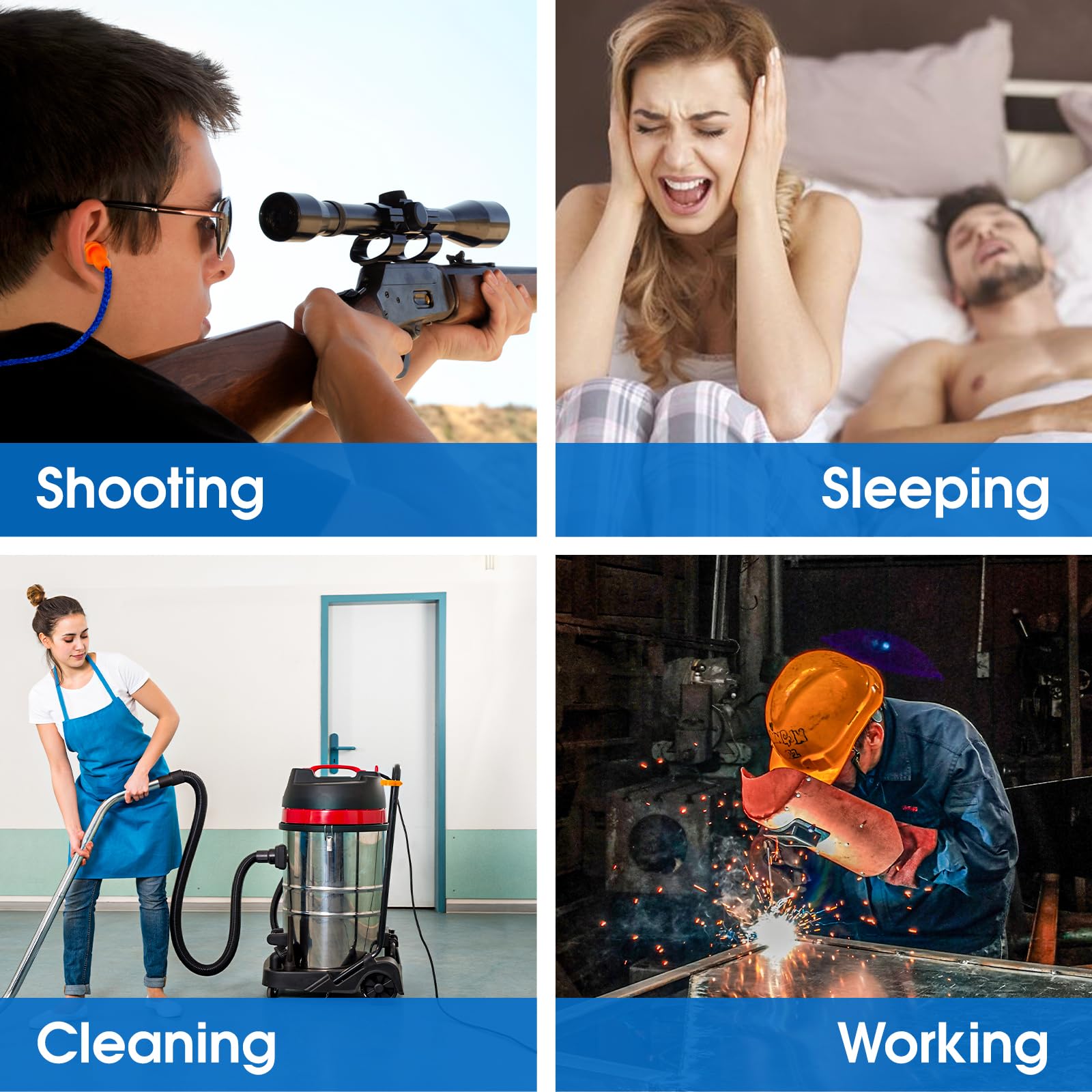 AZEN 55 Pairs Silicone Ear Plugs, Reusable Earplugs for Noise Reduction, 25dB NRR Corded Ear Plug for Sleeping Noise Cancelling, Ear Plug with String Individual Packing