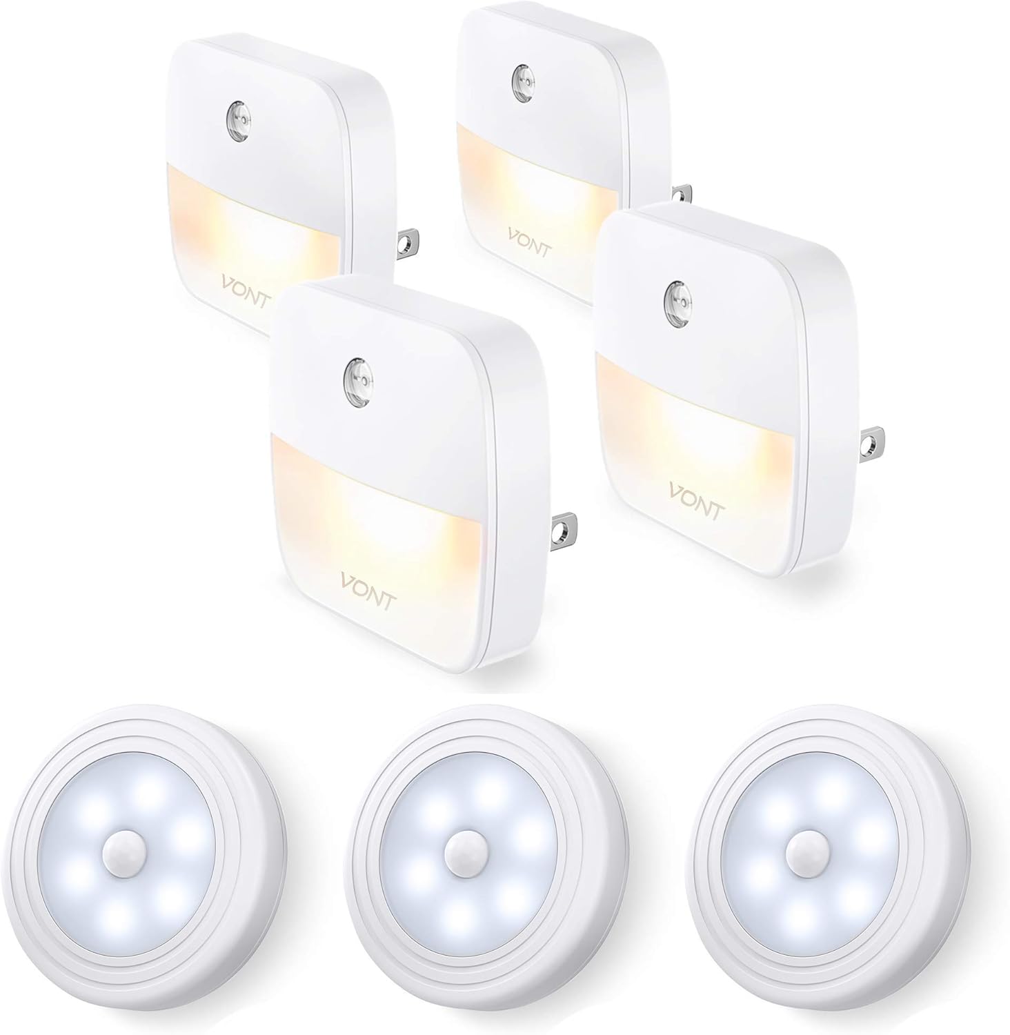 Vont Motion Sensor Lights 3Pack + Night Lights 4Packs Bundle