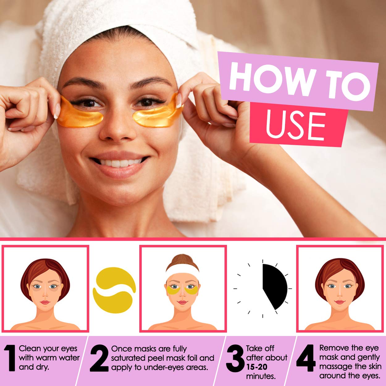 Cedlize Under Eye Collagen Patch, 24K GOLD ANTI-AGING MASK, Pads For Puffy Eyes & Bags, Dark Circles and Wrinkles, With Hyaluronic Acid, Hydrogel, Deep Moisturizing Improves Elasticity, 30 PAIRS: Beauty