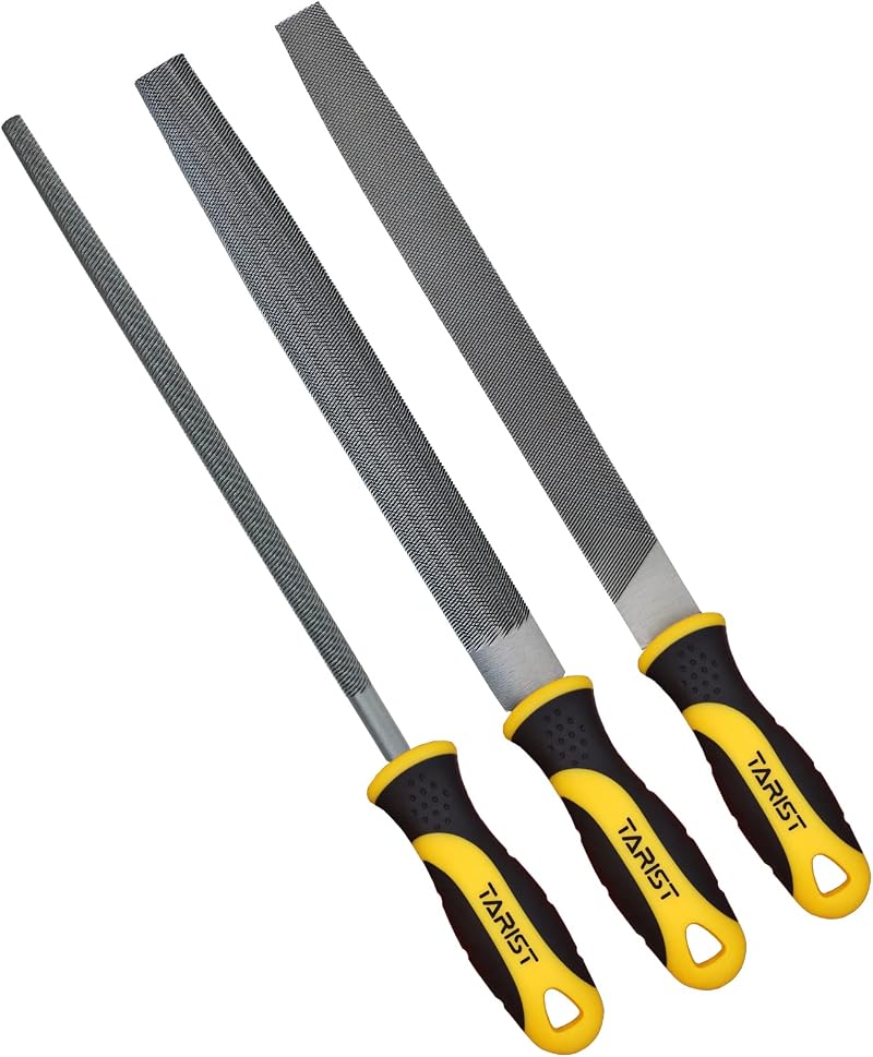 TARIST 3-Piece 8-Inch Metal File Set Carbon Steel Flat Half-Round Round