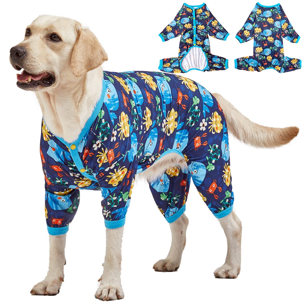 LovinPet Pajamas for Large Dogs, Lightweight Stretch Knit Pullover Dog Shirt, Marine Life Print, Pet Pajamas for Dogs, Large Breed Dog Jammie, Pj's for Pitbulls, Pet Pj's, M — image 1