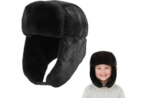 Bonuci Kids Winter Cozy Plush Ushanka Hat Russian Full Hood Windproof Trapper Hat for Boys Girls with Earflaps for Warm Cold Proof Ski Hunting Cycling Black