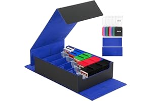 STEPANE 5 Row Trading Card Storage Box, 3800+Bulk Card Organizer Box with 20 Dividers & 5 Supporters, Graded Card Deck Box for YuGiOh, MTG, TCG with Double Lid Black/Blue